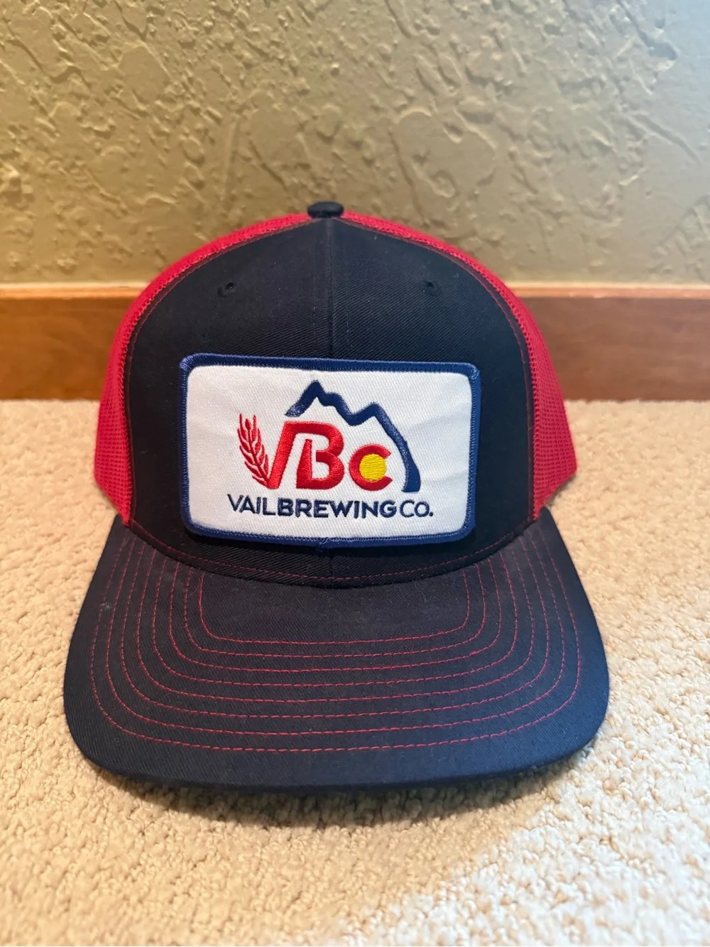 Vail Brewing Co. Men's Trucker Hat - Navy and Red